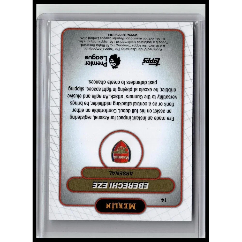 2026 Merlin Premier League Eberechi Eze #14 Arsenal FC Aqua Mojo Refractor #/199